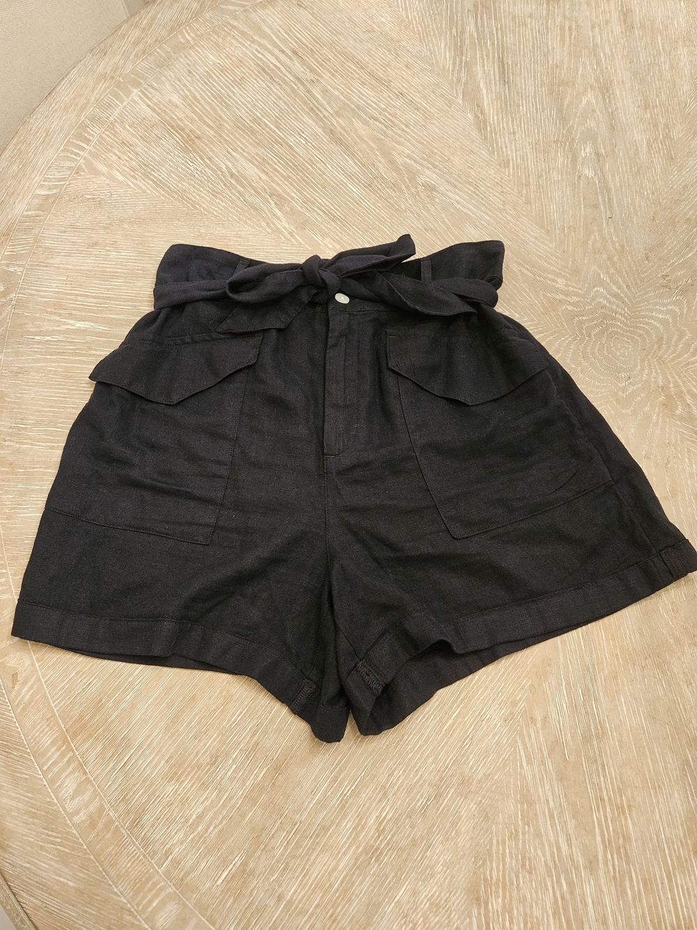 Nicole Miller Black High-Waist Paperbag Tie-Belt Shorts